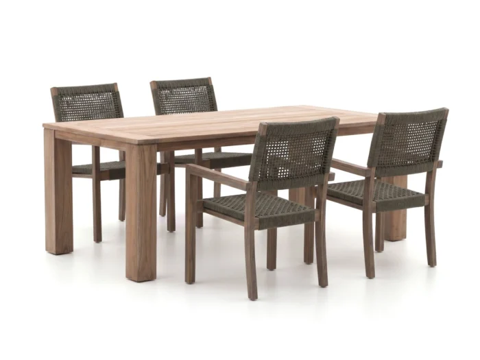 ROUGH Furniture ROUGH-Batang Rope/ROUGH-X 200cm dining tuinset 5-delig stapelbaar - Bruin