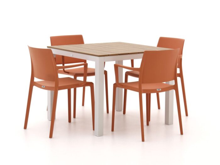 Forza Furniture Forza Sile/Fidenza 90cm dining tuinset 5-delig stapelbaar Laagste prijsgarantie! – Bruin