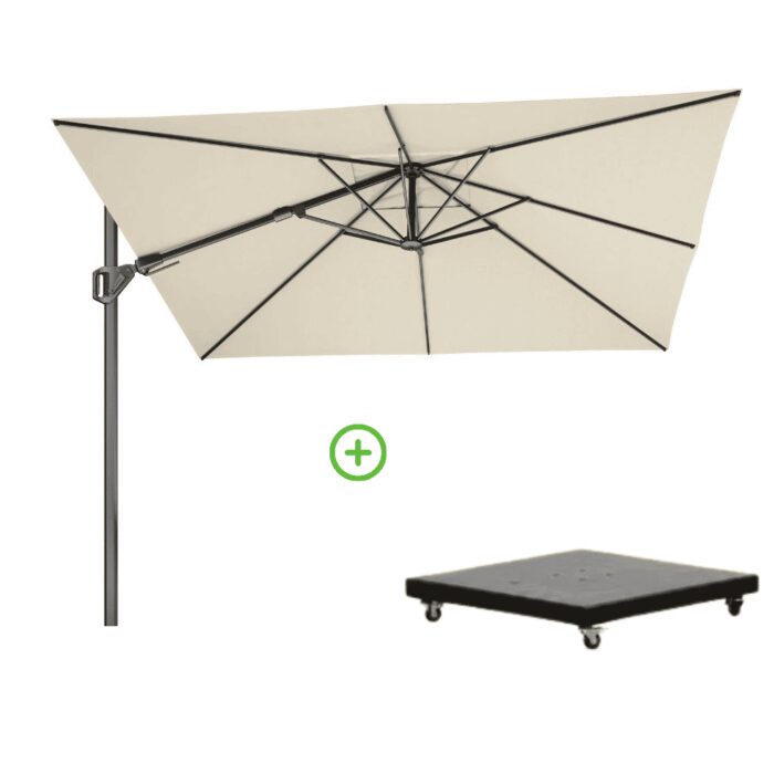 Platinum Challenger T² zweefparasol premium doek | 300x300cm met Monza parasolvoet 90kg | Champagne – Taupe – Naturel – Bruin, Beige