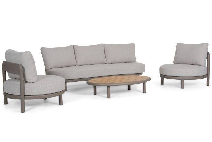 Santika Furniture Wave stoel-bank loungeset 4-delig – Taupe-naturel-bruin