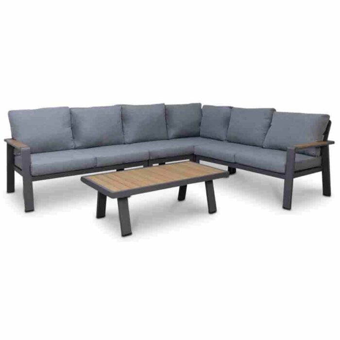 LUX outdoor living Lola hoek loungeset L-vorm 6 personen incl. tafel | aluminium + polywood | antraciet | 6-delig