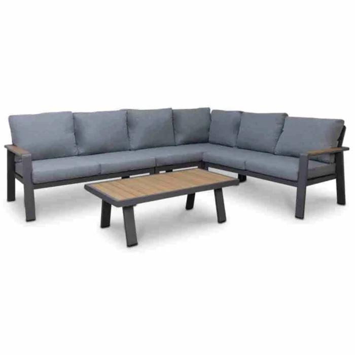 LUX outdoor living Lola hoek loungeset L-vorm 6 personen incl. tafel | aluminium + polywood | antraciet | 6-delig