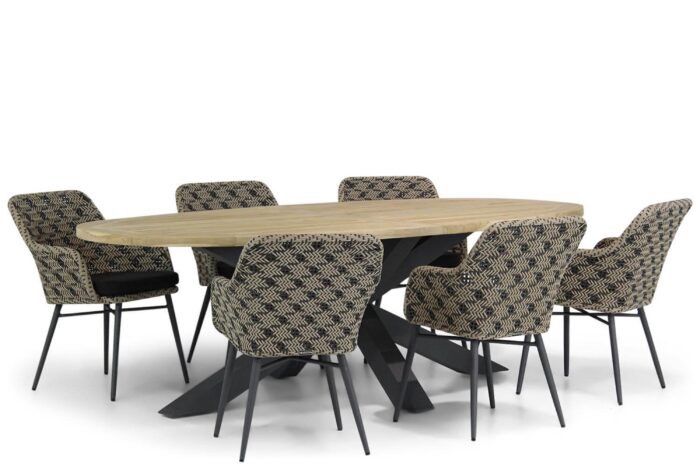 Lifestyle Garden Furniture Crossway/Brookline 240 cm ovaal dining tuinset 7-delig – Zwart-wit