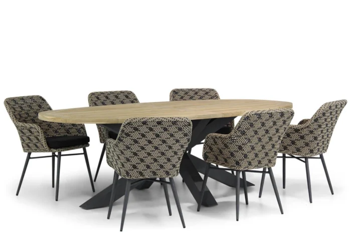 Lifestyle Garden Furniture Crossway/Brookline 240 cm ovaal dining tuinset 7-delig - Zwart-wit