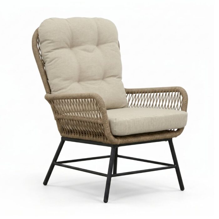 BUITEN living Dex loungestoel tuin | touw + aluminium | Sahara Dust – Zand