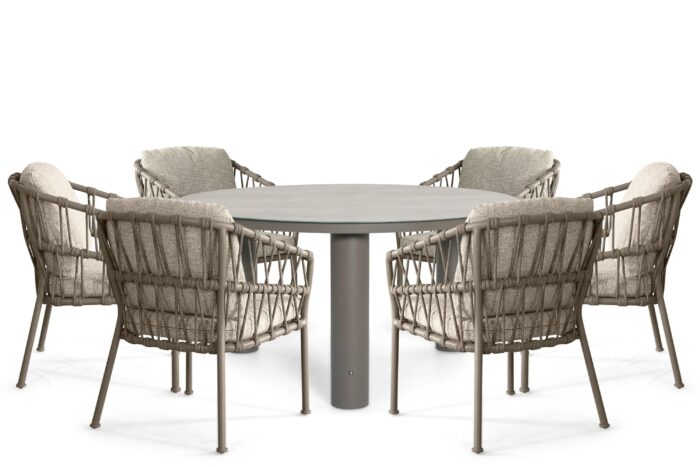 Santika Furniture Miyora/Arancia 150 cm dining tuinset 7-delig – Taupe-naturel-bruin