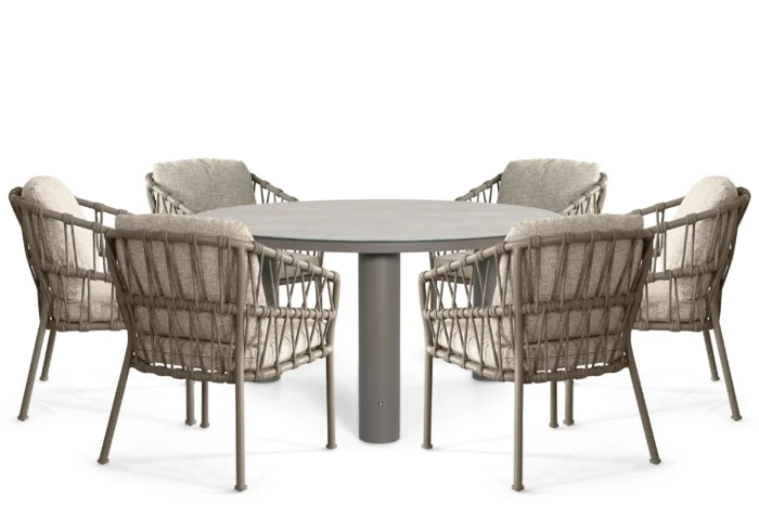 Santika Furniture Miyora/Arancia 150 cm dining tuinset 7-delig - Taupe-naturel-bruin