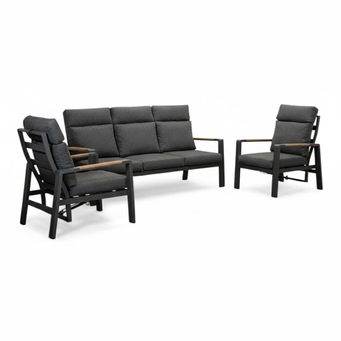 LUX outdoor living Manhattan stoel-bank loungeset verstelbaar 4 personen | aluminium + polywood | antraciet | 4-delig