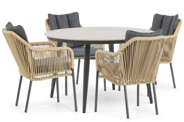 De Laan Projects Lifestyle Marbella/Vienna 120 cm dining tuinset 5-delig – Taupe-naturel-bruin