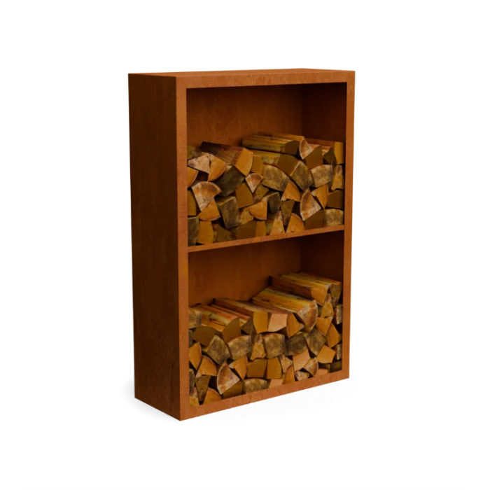 Geroba Egura cortenstaal Houtopslag 2 vakken met achterwand L100 x B38,5 x H150 cm - bruin