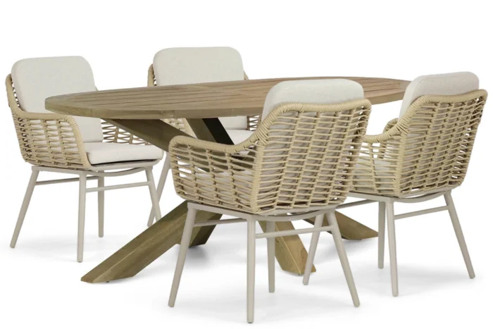Coco Antoni/Boston 200 cm dining tuinset 5-delig - Taupe-naturel-bruin