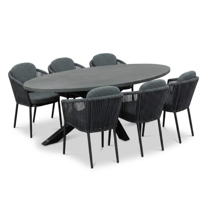 BUITEN living Stockholm/Parma antraciet dining tuinset | 6 personen | polystone + touw | 240cm