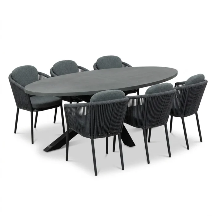 BUITEN living Stockholm/Parma antraciet dining tuinset | 6 personen | polystone + touw | 240cm