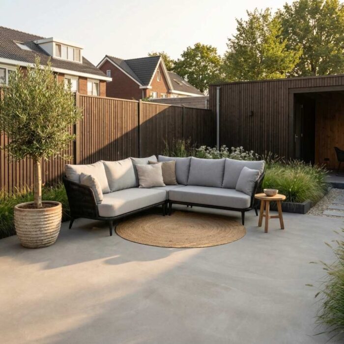BUITEN living Palermo hoek loungeset 5 personen | aluminium + touw | Stone Grey | 4-delig 230x230cm