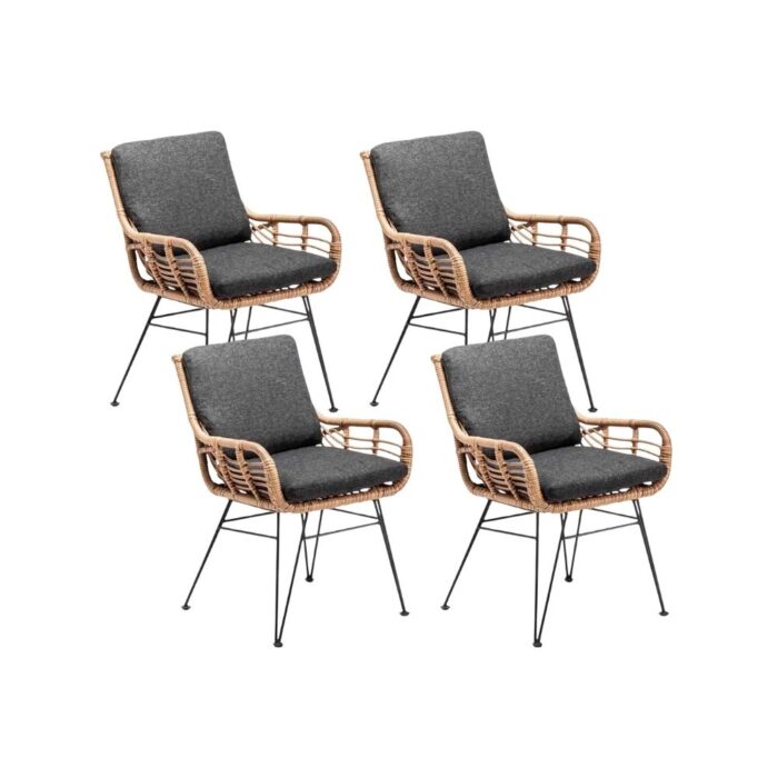 BUITEN living Carlos dining tuinstoel set van 4 | wicker + RVS | Bamboo antraciet