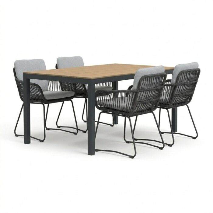 LUX outdoor living Manhattan antraciet/Harper Stone Grey dining tuinset | 4 personen | polywood + touw | 180cm