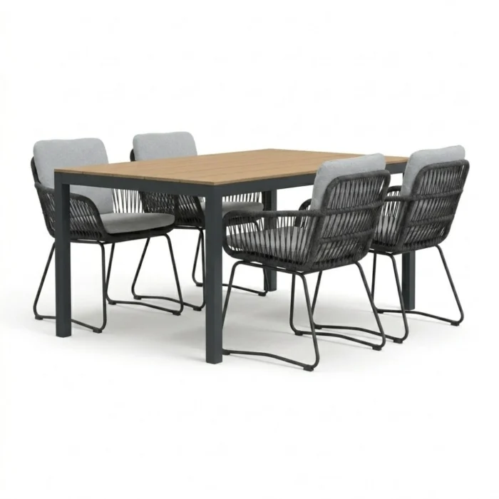 LUX outdoor living Manhattan antraciet/Harper Stone Grey dining tuinset | 4 personen | polywood + touw | 180cm