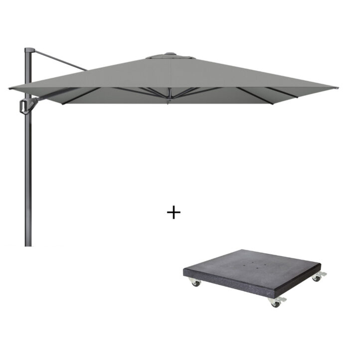 Platinum Challenger T¹ zweefparasol premium doek | 350x350cm met Modena parasolvoet 120kg | Manhattan – Grijs