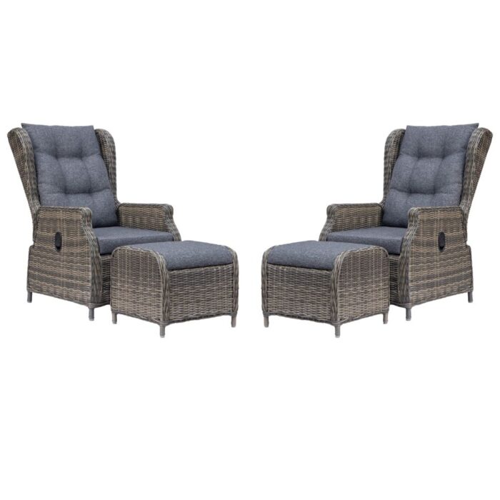Denza Furniture Belfort lounge balkonset verstelbaar 2 personen | wicker | Kobo Grey | 4-delig – Taupe – Naturel – Bruin