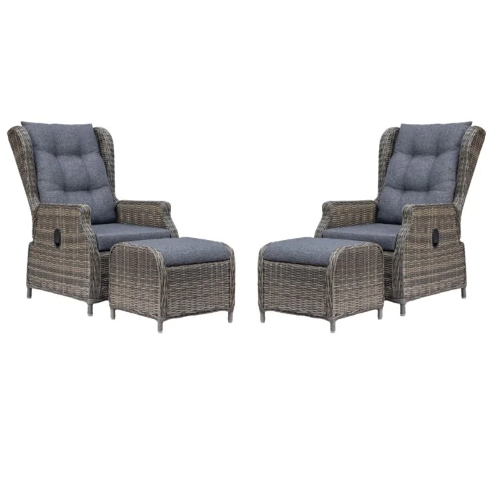 Denza Furniture Belfort lounge balkonset verstelbaar 2 personen | wicker | Kobo Grey | 4-delig - Taupe - Naturel - Bruin