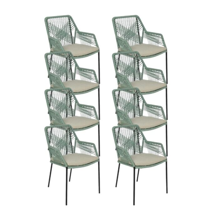 BUITEN living Seville dining tuinstoel stapelbaar set van 8 | touw + staal | mint