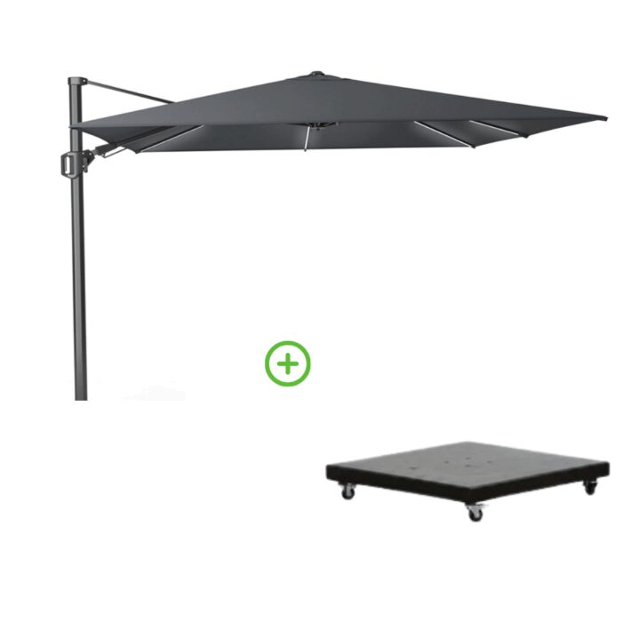 Platinum Challenger T² Glow zweefparasol | 300x300cm met Monza parasolvoet 90kg | antraciet