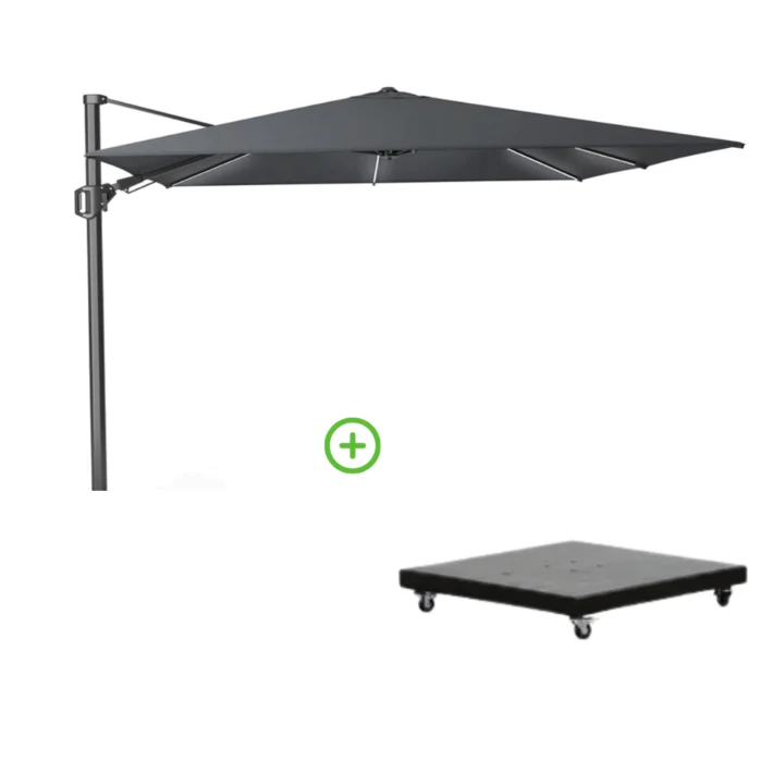 Platinum Challenger T² Glow zweefparasol | 300x300cm met Monza parasolvoet 90kg | antraciet