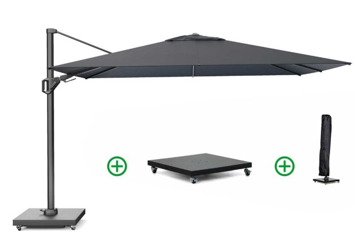 Platinum Challenger zweefparasol 2.6×3.5m T2 premium (incl. voet en hoes) faded black – Zwart