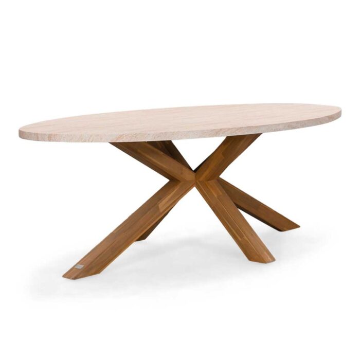 BUITEN living Lorento dining tuintafel 6 personen | polystone + hardhout | travertinlook | 240cm ovaal – Travertin