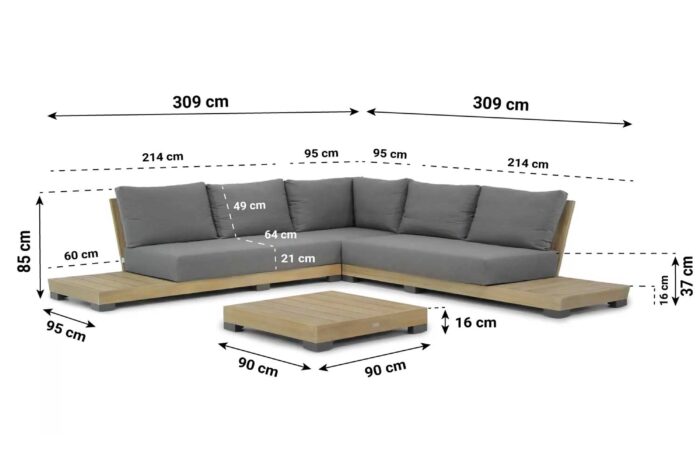 Lifestyle Garden Furniture Hilton hoek loungeset 4-delig – Old teak greywash