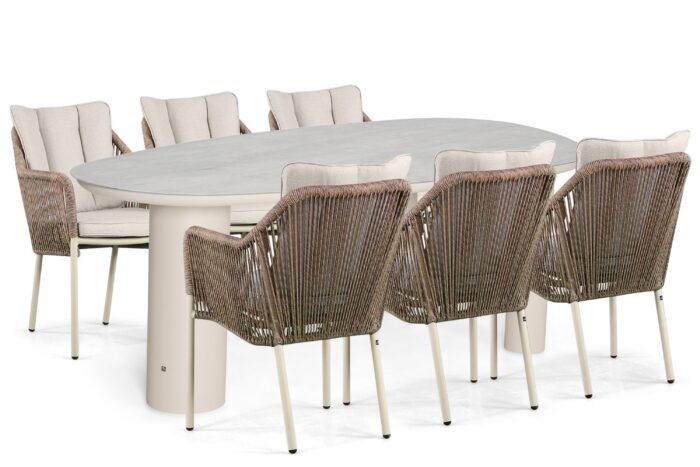 Lifestyle Garden Furniture Marbella/Guave 240×120 cm dining tuinset 7-delig – Taupe-naturel-bruin