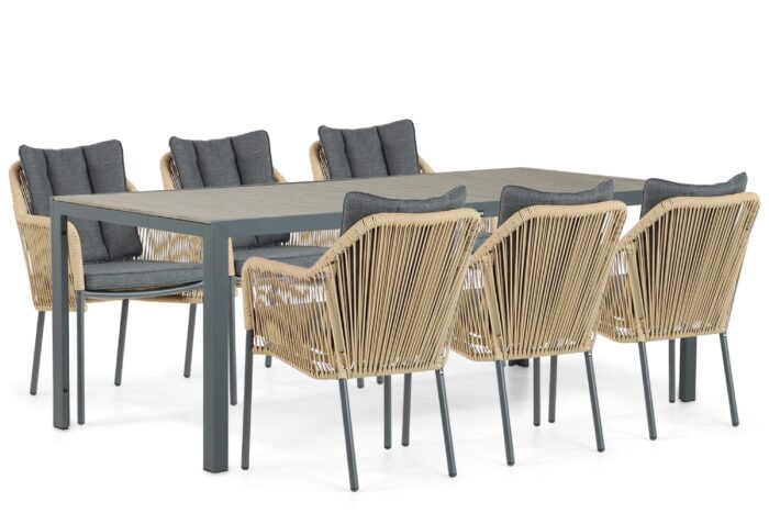 De Laan Projects Laan Marbella/Solare 200 cm dining tuinset 7-delig – Taupe-naturel-bruin