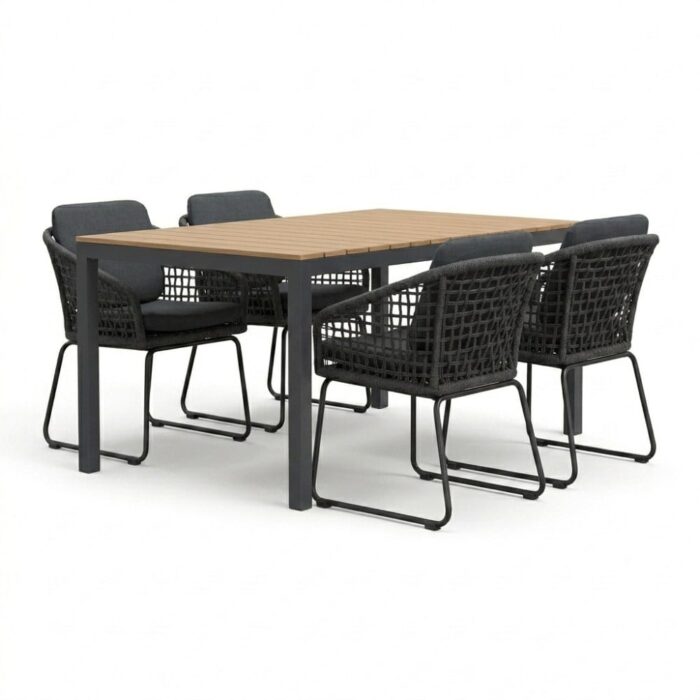 LUX outdoor living Oxford/Tulum Lava Grey dining tuinset | 4 personen | aluminium + touw | 160cm – Grijs