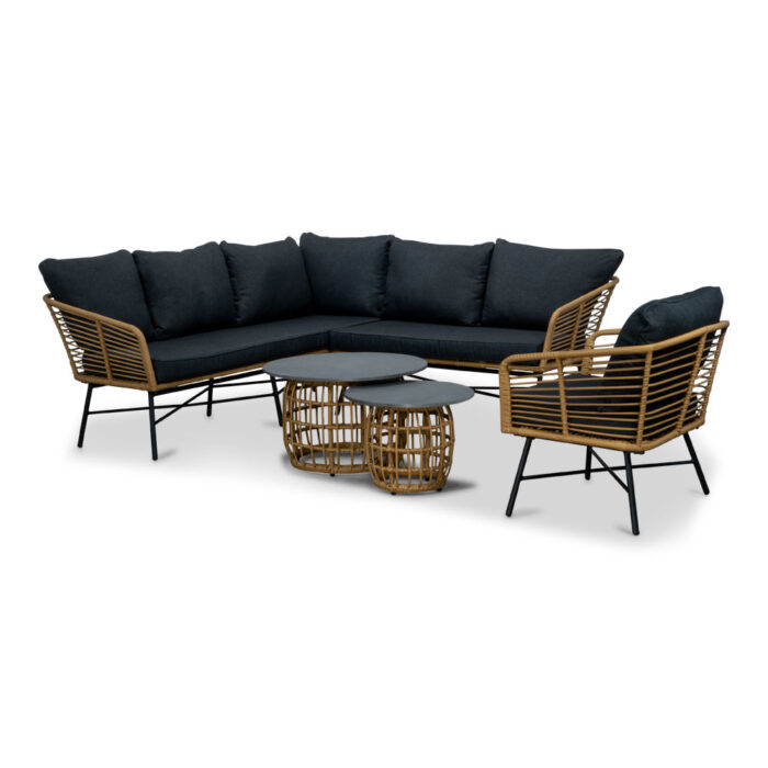 BUITEN living Flow hoek loungeset met stoel 6 personen | wicker + aluminium | Bamboo antraciet | 6-delig 210x210cm