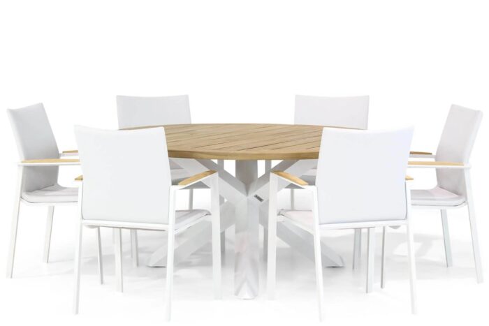 Lifestyle Garden Furniture Brandon/Wellington 160 cm rond dining tuinset 7-delig – Wit