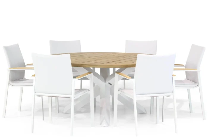 Lifestyle Garden Furniture Brandon/Wellington 160 cm rond dining tuinset 7-delig - Wit