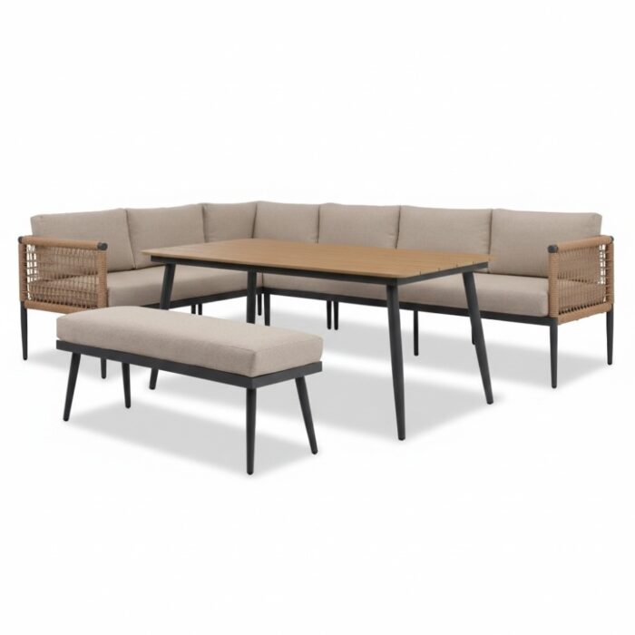 BUITEN living Liana dining loungeset links 8 personen | wicker + aluminium | zand | 4-delig 270x193cm