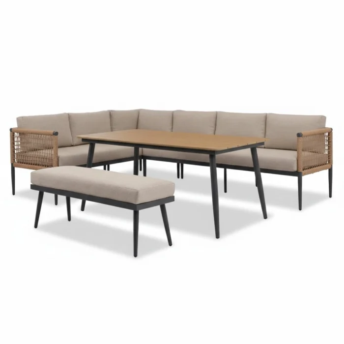 BUITEN living Liana dining loungeset links 8 personen | wicker + aluminium | zand | 4-delig 270x193cm