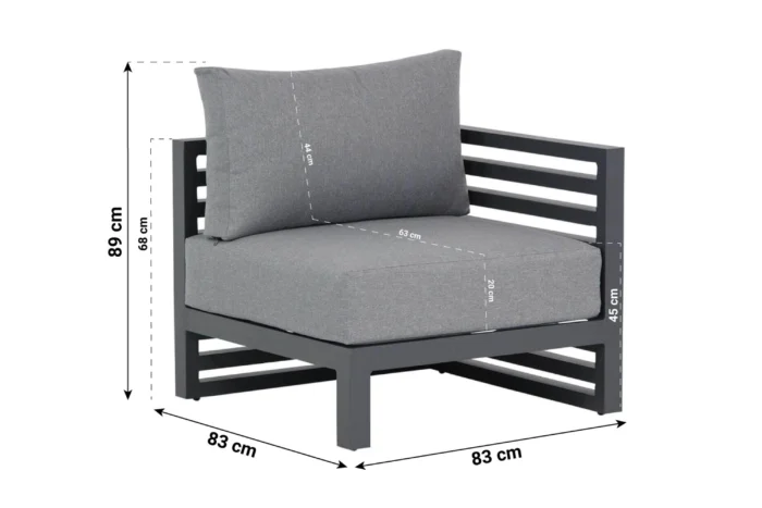 Santika Furniture Jaya eind module (met 1 rugkussen) - Grijs-antraciet