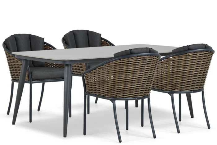 Santika Furniture Tika/Vienna 180 cm dining tuinset 5-delig - Grijs-antraciet