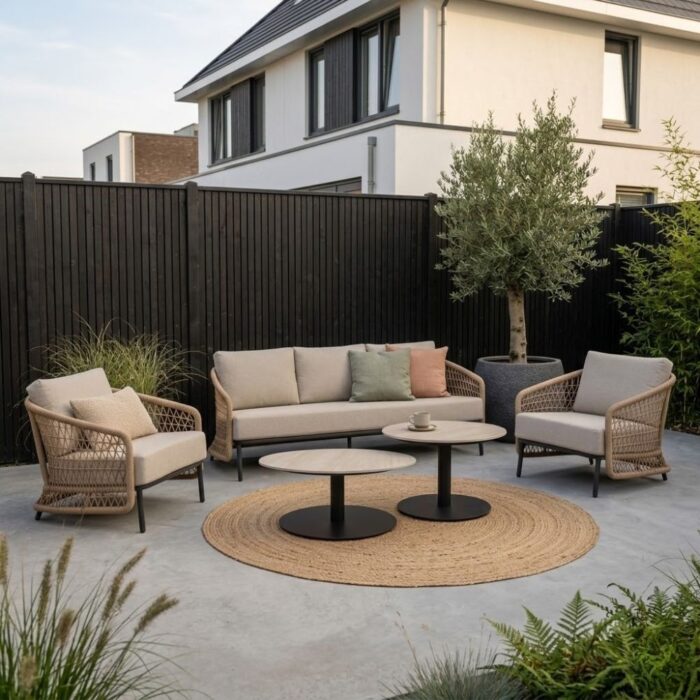 BUITEN living Vienna stoel-bank loungeset 5 personen incl. tafels | wicker + aluminium | zand | 6-delig