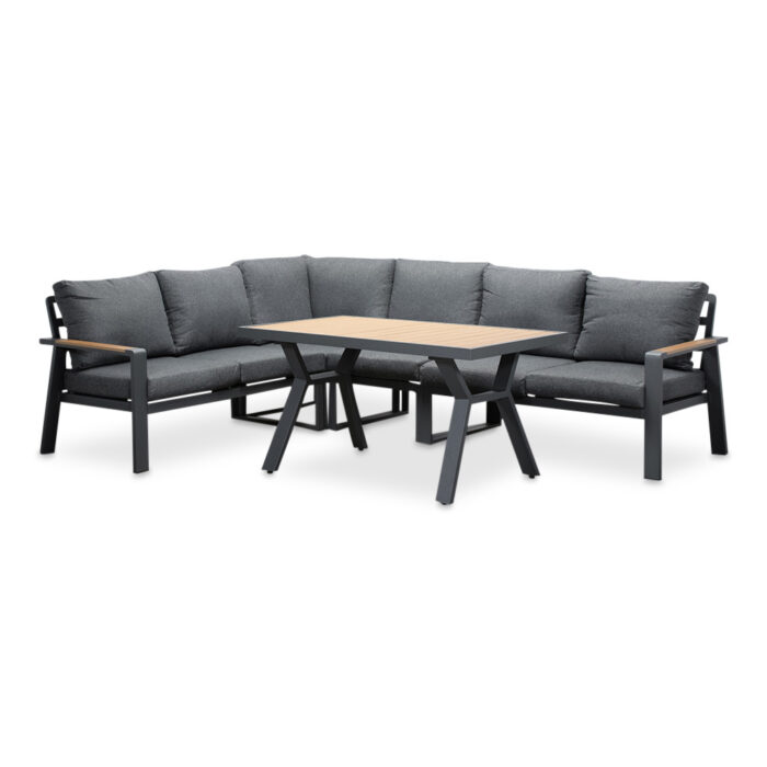 LUX outdoor living Lola dining loungeset 6 personen | aluminium + polywood | antraciet | 3-delig 288x220cm