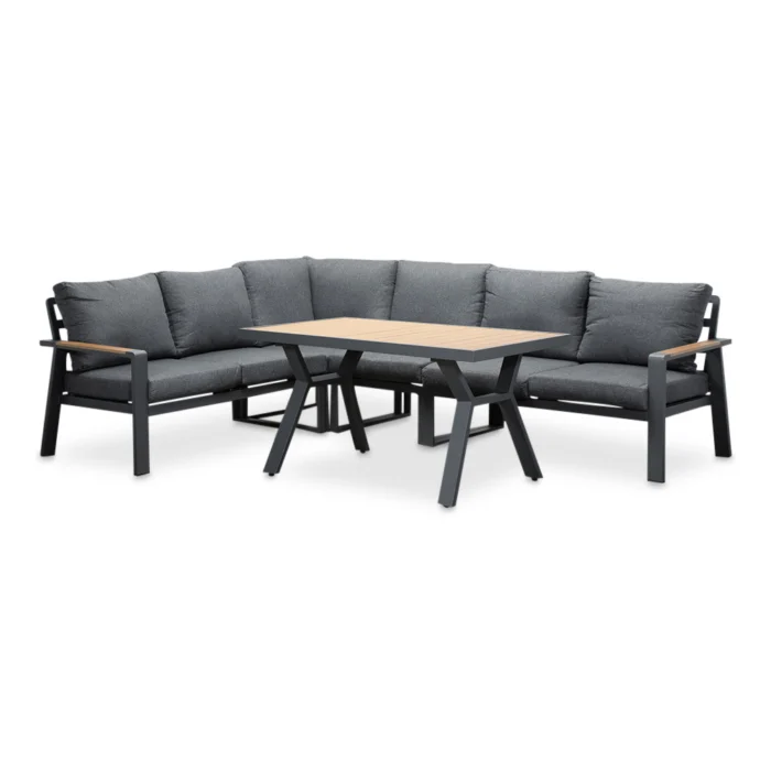 LUX outdoor living Lola dining loungeset 6 personen | aluminium + polywood | antraciet | 3-delig 288x220cm