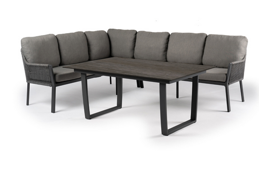 Tierra outdoor Liv lounge dining set links charcoal met dining tafel forest grey 150 x 90 cm – grijs;zwart