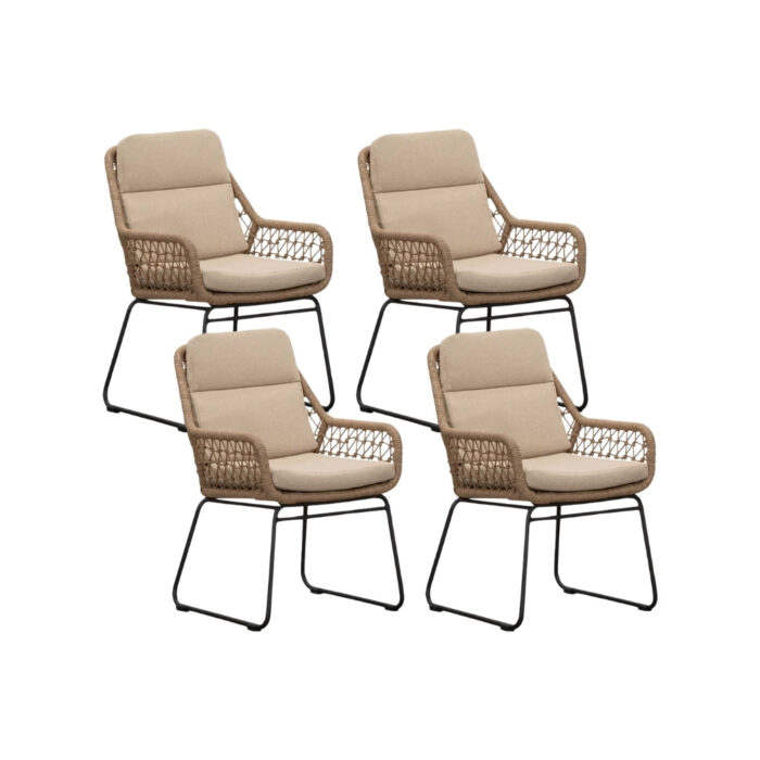 BUITEN living Valencia dining tuinstoel set van 4 | touw + aluminium | Sahara Dust – Zand