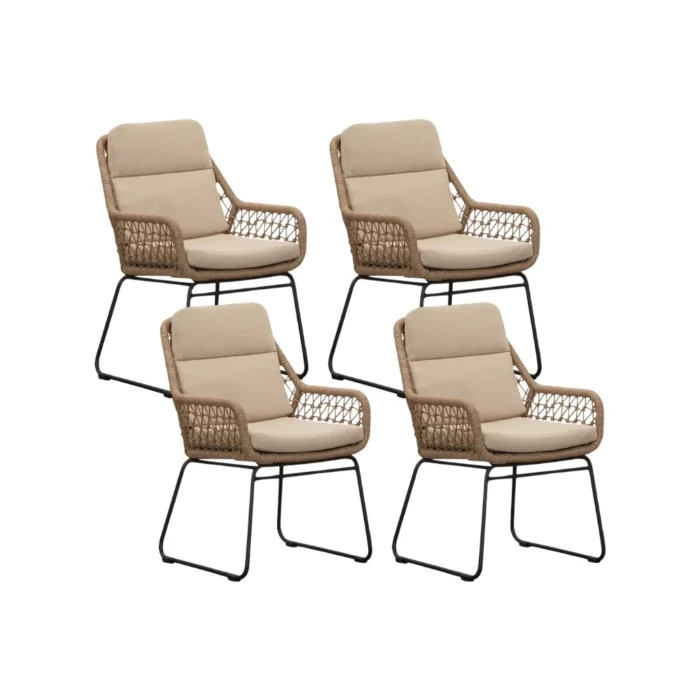 BUITEN living Valencia dining tuinstoel set van 4 | touw + aluminium | Sahara Dust - Zand