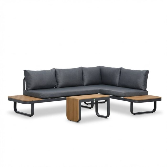 LUX outdoor living Montreal chaise longue balkon loungeset 4 personen | aluminium + polywood | antraciet | 3-delig