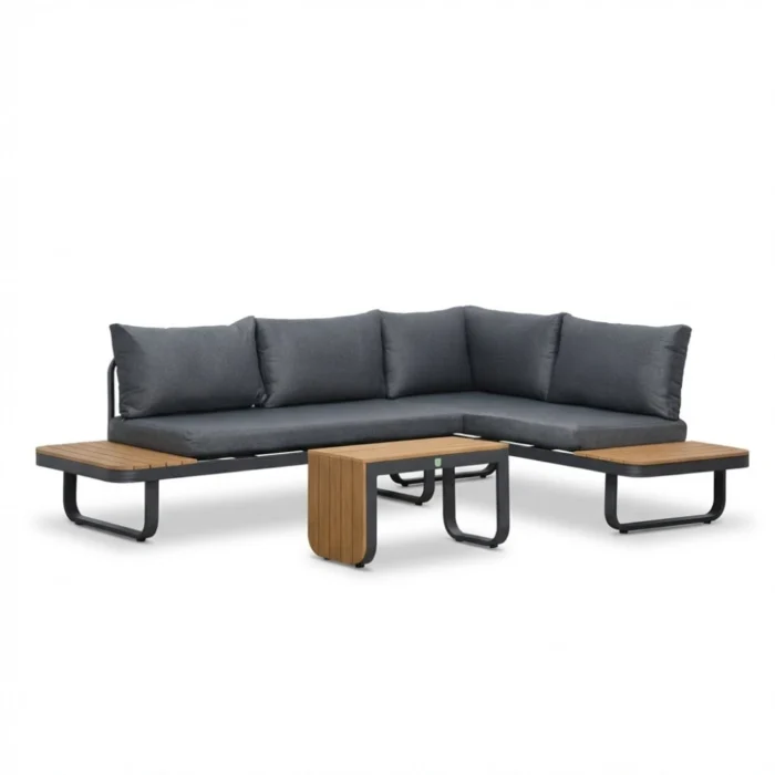 LUX outdoor living Montreal chaise longue balkon loungeset 4 personen | aluminium + polywood | antraciet | 3-delig