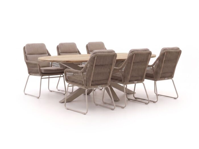 Intenso Furniture Isorella/ROUGH-Y Ellips 200cm dining tuinset 7-delig – Bruin
