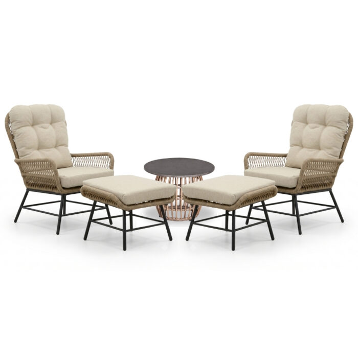 BUITEN living Dex lounge balkonset 2 personen | touw + aluminium | Sahara Dust | 5-delig – Zand